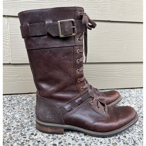 Timberland Savin Hill Brown Side-zip Lace-up Mid-calf Boots Women's 8.5 Biker